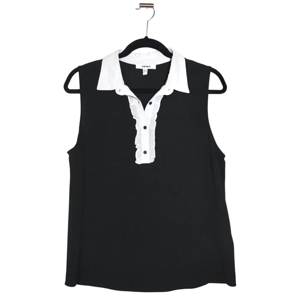 KOTON Black and White Ruffled Tank Top Size Medium